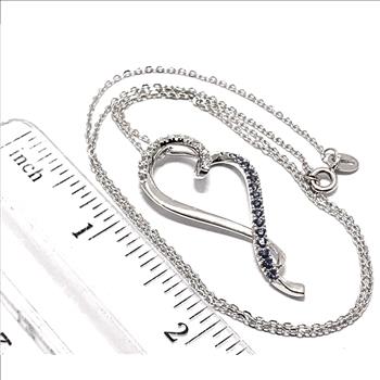 $99 COLORE SG Lorenzo 18K WG & .925 Sterling Silver 0.51ctw Blue & White Sapphire Heart Necklace