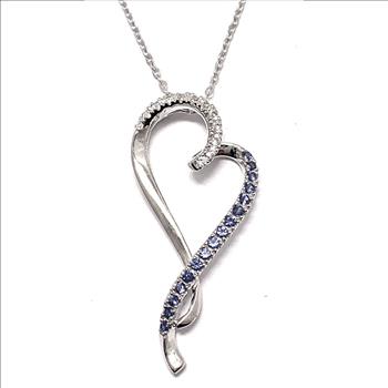 $99 COLORE SG Lorenzo 18K WG & .925 Sterling Silver 0.51ctw Blue & White Sapphire Heart Necklace