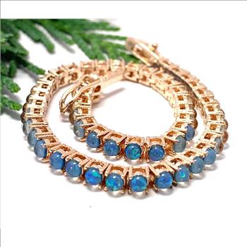 $99 Retail 5.00ctw Blue Opal Tennis Bracelet 7” Long