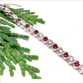 $99 Retail 6.00ctw Ruby & Diamonique Diamonds S-Design Tennis Bracelet 7” Long
