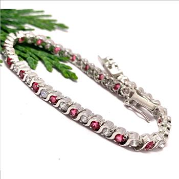$99 Retail 6.00ctw Ruby & Diamonique Diamonds S-Design Tennis Bracelet 7” Long