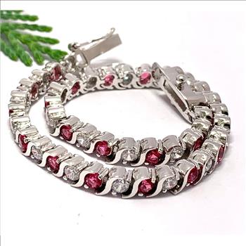 $99 Retail 6.00ctw Ruby & Diamonique Diamonds S-Design Tennis Bracelet 7” Long