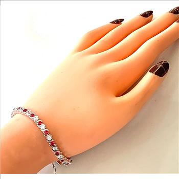 $99 Retail 6.00ctw Ruby & Diamonique Diamonds S-Design Tennis Bracelet 7” Long