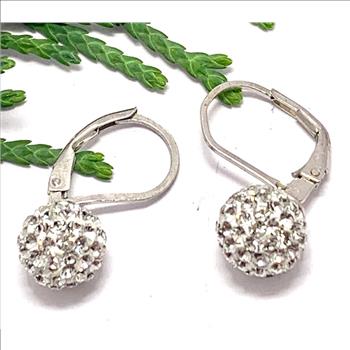 $99 SAM & Co .925 Sterling Silver &18k WG 1.00ctw Diamonique Diamond Earrings