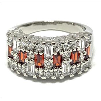 Antique Design 1.25ctw Garnet & Diamonique Diamond Anniversary Ring