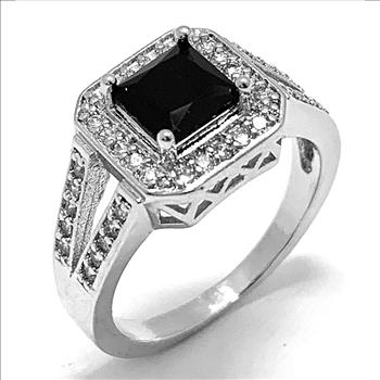 Antique Design 1.50ctw  Black Spinel & Diamonique Diamond Ring