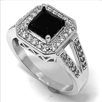 Antique Design 1.50ctw  Black Spinel & Diamonique Diamond Ring
