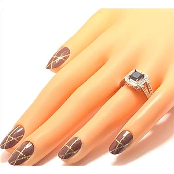 Antique Design 1.50ctw  Black Spinel & Diamonique Diamond Ring