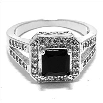 Antique Design 1.50ctw  Black Spinel & Diamonique Diamond Ring