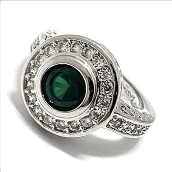 Antique Design 1.50ctw Emerald & Diamonique Diamond Engagement Ring