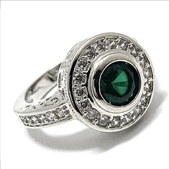Antique Design 1.50ctw Emerald & Diamonique Diamond Engagement Ring