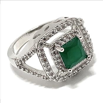 Antique Design 2.25 ctw Emerald & Diamonique Diamond  Engagement Ring