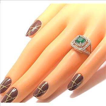 Antique Design 2.25 ctw Emerald & Diamonique Diamond  Engagement Ring
