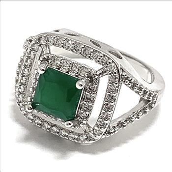 Antique Design 2.25 ctw Emerald & Diamonique Diamond  Engagement Ring