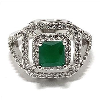 Antique Design 2.25 ctw Emerald & Diamonique Diamond  Engagement Ring