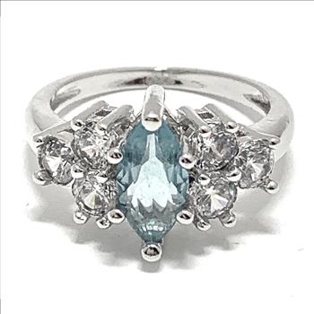 Antique Design 3.00ctw Diamonique Diamond & Blue Topaz Ring 6.5