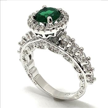 Antique Design 4.00ctw Emerald & Diamonique Diamond Engagement Ring