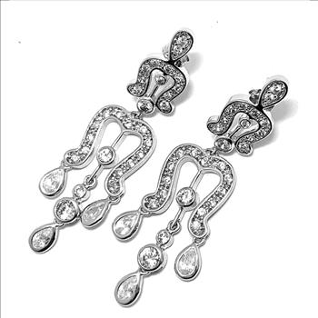 Antique Design  .925 Sterling Silver & 14k White Gold  2.00ctw Diamonique Diamond Dangle Earrings