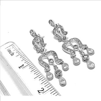 Antique Design  .925 Sterling Silver & 14k White Gold  2.00ctw Diamonique Diamond Dangle Earrings