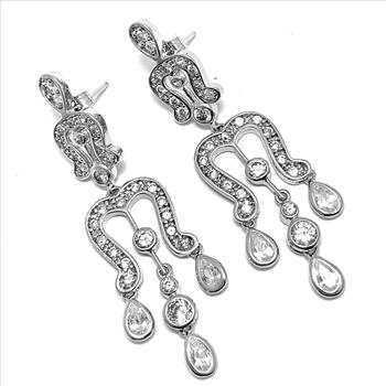 Antique Design  .925 Sterling Silver & 14k White Gold  2.00ctw Diamonique Diamond Dangle Earrings