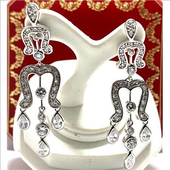 Antique Design  .925 Sterling Silver & 14k White Gold  2.00ctw Diamonique Diamond Dangle Earrings