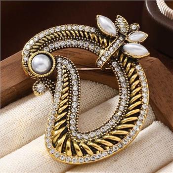 Antique Design Pearl & Diamonique Diamond Brooch