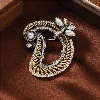 Antique Design Pearl & Diamonique Diamond Brooch