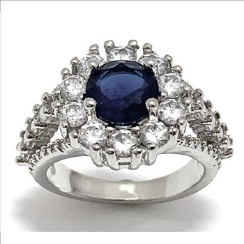 Antique Style 4.00ctw Sapphire & Diamonique Diamond Ring