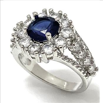Antique Style 4.00ctw Sapphire & Diamonique Diamond Ring