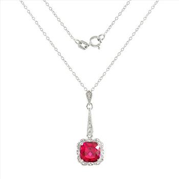 Authentic Lorenzo .925 Sterling Silver,  8mm Cushion Cut Ruby Necklace