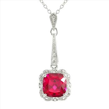 Authentic Lorenzo .925 Sterling Silver,  8mm Cushion Cut Ruby Necklace