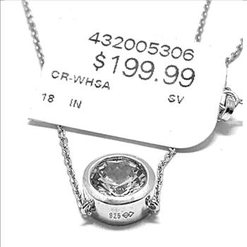 Bezel Set Solitaire Diamonique Necklace .925 Sterling Silver & 18K Gold - $199 Retail