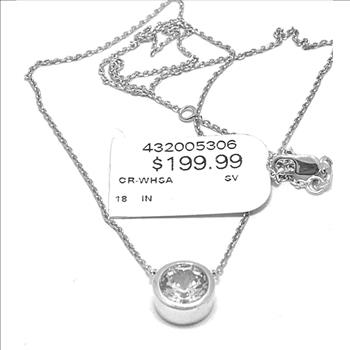Bezel Set Solitaire Diamonique Necklace .925 Sterling Silver & 18K Gold - $199 Retail