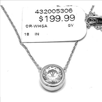 Bezel Set Solitaire Diamonique Necklace .925 Sterling Silver & 18K Gold - $199 Retail