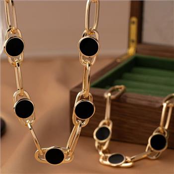 Black Onyx Necklace & Bracelet Set 18K Gold Overlay