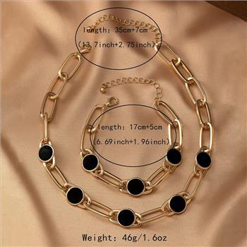 Black Onyx Necklace & Bracelet Set 18K Gold Overlay