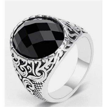 Black Onyx Signet Ring | Vintage Scroll Statement Ring for Men sz10