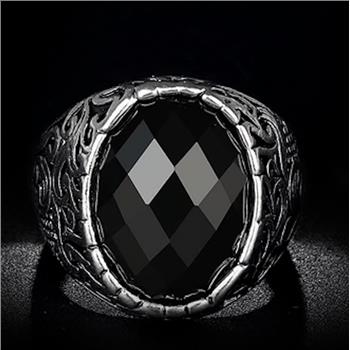 Black Onyx Signet Ring | Vintage Scroll Statement Ring for Men sz10