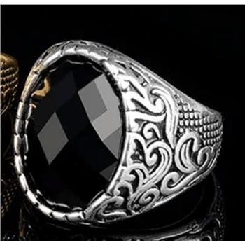 Black Onyx Signet Ring | Vintage Scroll Statement Ring for Men sz10