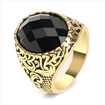 Black Onyx Signet Ring | Vintage Scroll Statement Ring sz10
