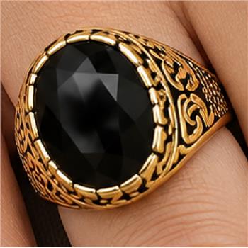 Black Onyx Signet Ring | Vintage Scroll Statement Ring sz10