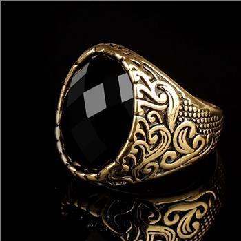 Black Onyx Signet Ring | Vintage Scroll Statement Ring sz10