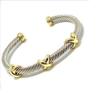 Cable Cuff Bangle Bracelet Two-Tone 14k Gold Over