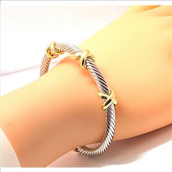 Cable Cuff Bangle Bracelet Two-Tone 14k Gold Over