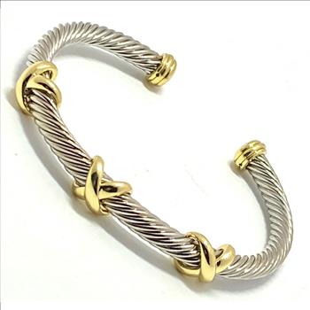 Cable Cuff Bangle Bracelet Two-Tone 14k Gold Over