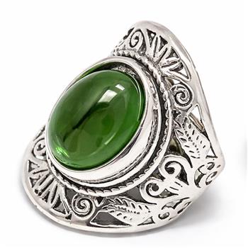 Cabochon Cut Emerald Ring Antique Design 18k Gold Overlay