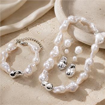 Chunky Baroque Pearl Necklace,Bracelet,Earring Set