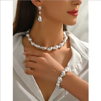 Chunky Baroque Pearl Necklace,Bracelet,Earring Set