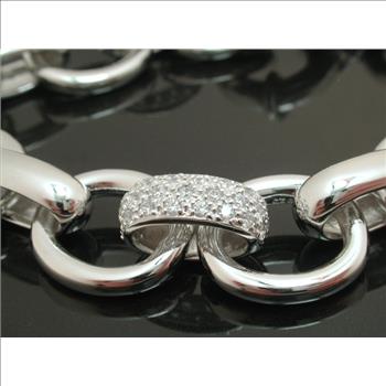 Chunky Pave Set White Topaz Sterling Silver Bracelet 8