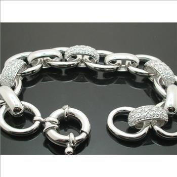 Chunky Pave Set White Topaz Sterling Silver Bracelet 8
